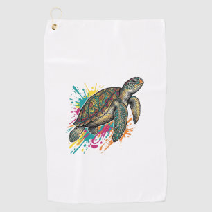 Vintage Engraving Sea Turtle Colour Splash Shirt_1 Golf Towel