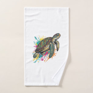 Vintage Engraving Sea Turtle Colour Splash Shirt_1 Hand Towel