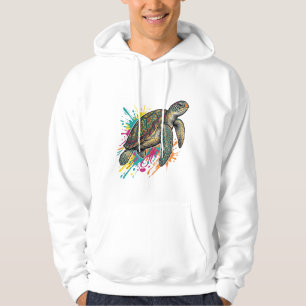 Vintage Engraving Sea Turtle Colour Splash Shirt_1 Hoodie
