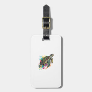 Vintage Engraving Sea Turtle Colour Splash Shirt_1 Luggage Tag
