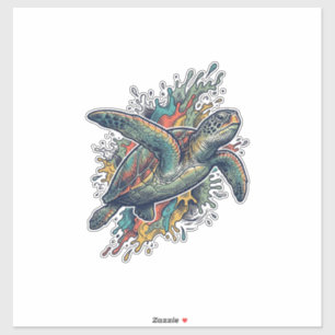 Vintage Engraving Sea Turtle Splash Vector Design_