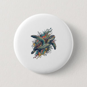 Vintage Engraving Sea Turtle Splash Vector Design_ 6 Cm Round Badge