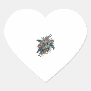 Vintage Engraving Sea Turtle Splash Vector Design_ Heart Sticker