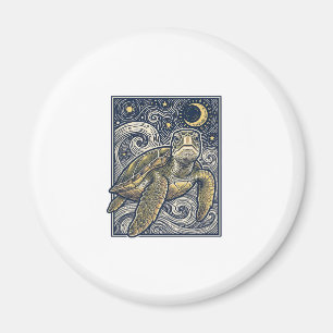 Vintage Engraving Sea Turtle Starry Night Magnet