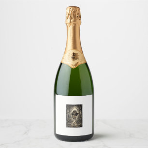 Vintage Engraving Shepherd and Lamb Forest Sparkling Wine Label