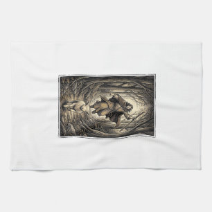 Vintage Engraving Shepherd and Lamb Forest Tea Towel