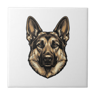 Vintage Engraving Shepherd Dog Vector Design_1 Ceramic Tile