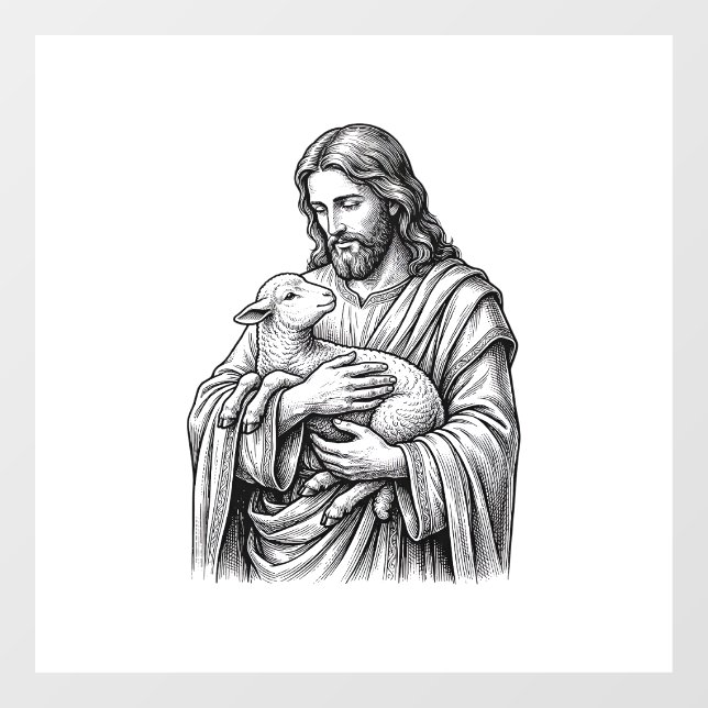 Vintage Engraving Shepherd Holding Lamb Vector Des (Sheet)