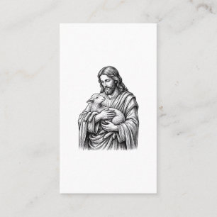 Vintage Engraving Shepherd Holding Lamb Vector Des Business Card