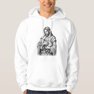 Vintage Engraving Shepherd Holding Lamb Vector Des Hoodie