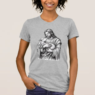Vintage Engraving Shepherd Holding Lamb Vector Des T-Shirt