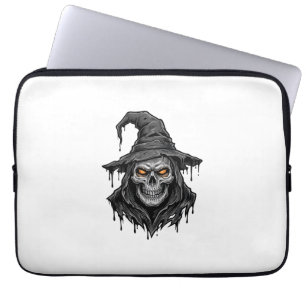 Vintage Engraving Skull Witch Hat Halloween Shirt_ Laptop Sleeve