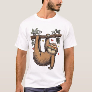 Vintage Engraving Sloth Heart Rainbow Shirt Design
