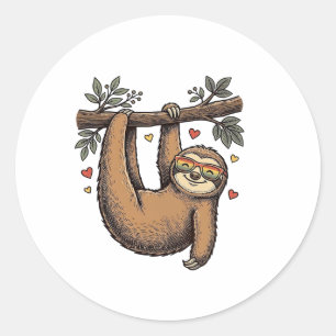 Vintage Engraving Sloth Heart Rainbow Shirt Design Classic Round Sticker