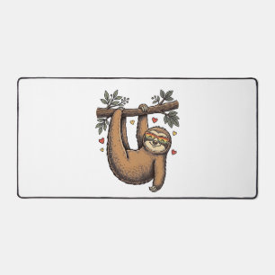 Vintage Engraving Sloth Heart Rainbow Shirt Design Desk Mat