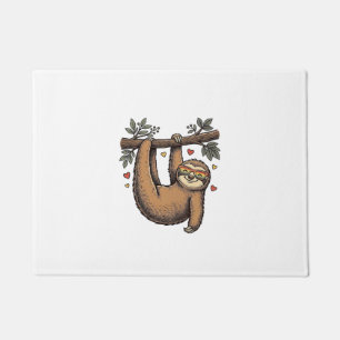 Vintage Engraving Sloth Heart Rainbow Shirt Design Doormat