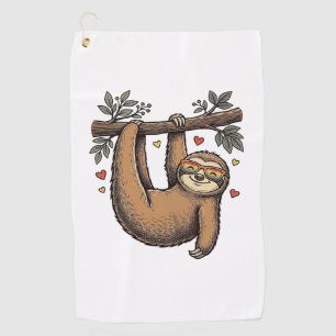 Vintage Engraving Sloth Heart Rainbow Shirt Design Golf Towel