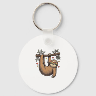 Vintage Engraving Sloth Heart Rainbow Shirt Design Key Ring