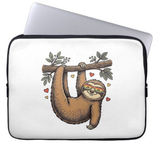 Vintage Engraving Sloth Heart Rainbow Shirt Design Laptop Sleeve
