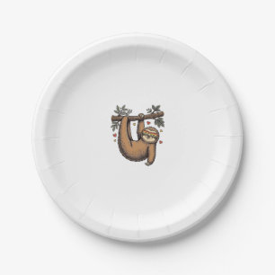 Vintage Engraving Sloth Heart Rainbow Shirt Design Paper Plate