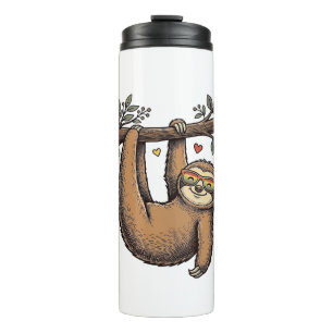 Vintage Engraving Sloth Heart Rainbow Shirt Design Thermal Tumbler