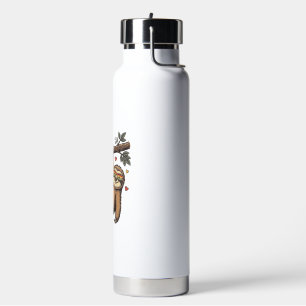 Vintage Engraving Sloth Heart Rainbow Shirt Design Water Bottle