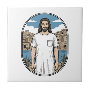 Vintage Engraving Spiritual Figure Scenic T-Shirt Ceramic Tile