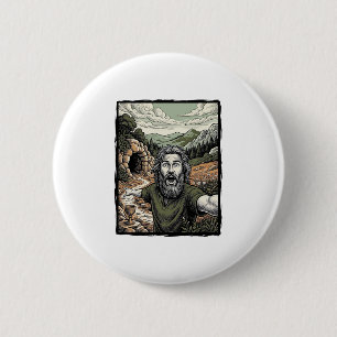 Vintage Engraving Surprised Bearded Portrait Desig 6 Cm Round Badge