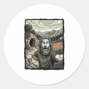 Vintage Engraving Surprised Bearded Portrait Desig Classic Round Sticker