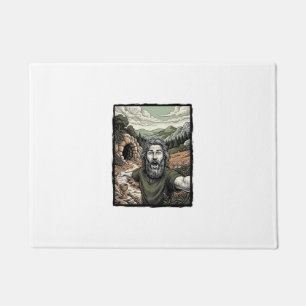 Vintage Engraving Surprised Bearded Portrait Desig Doormat