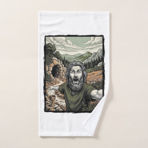 Vintage Engraving Surprised Bearded Portrait Desig Hand Towel