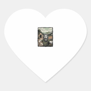 Vintage Engraving Surprised Bearded Portrait Desig Heart Sticker