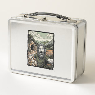 Vintage Engraving Surprised Bearded Portrait Desig Metal Lunch Box