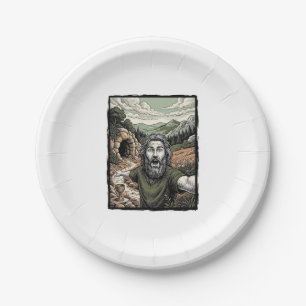 Vintage Engraving Surprised Bearded Portrait Desig Paper Plate