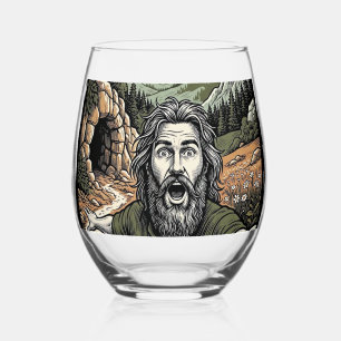 Vintage Engraving Surprised Bearded Portrait Desig Stemless Wine Glass