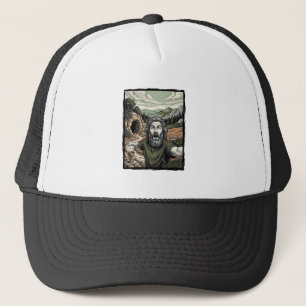 Vintage Engraving Surprised Bearded Portrait Desig Trucker Hat