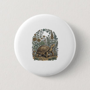 Vintage Engraving Turtle Botanical Garden 6 Cm Round Badge