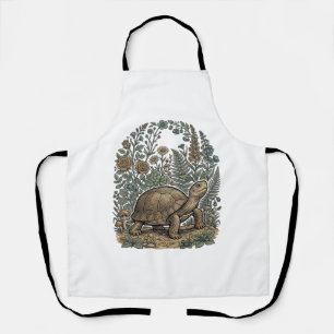 Vintage Engraving Turtle Botanical Garden Apron