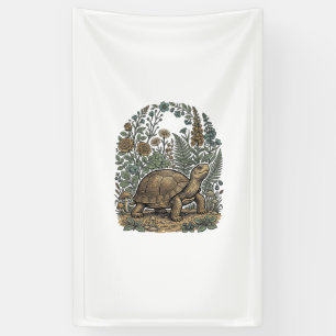 Vintage Engraving Turtle Botanical Garden Banner