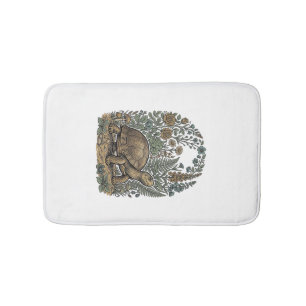 Vintage Engraving Turtle Botanical Garden Bath Mat