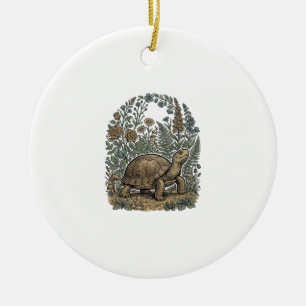Vintage Engraving Turtle Botanical Garden Ceramic Ornament