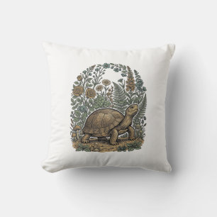 Vintage Engraving Turtle Botanical Garden Cushion