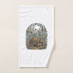 Vintage Engraving Turtle Botanical Garden Hand Towel