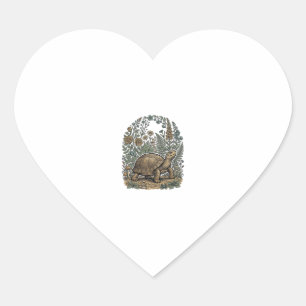 Vintage Engraving Turtle Botanical Garden Heart Sticker