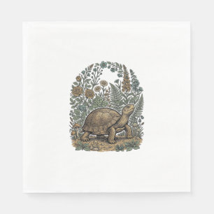 Vintage Engraving Turtle Botanical Garden Napkin