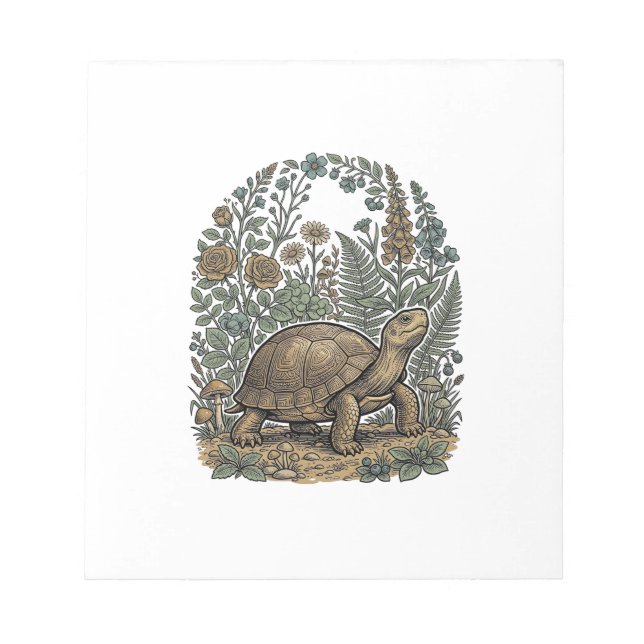 Vintage Engraving Turtle Botanical Garden Notepad (Front)