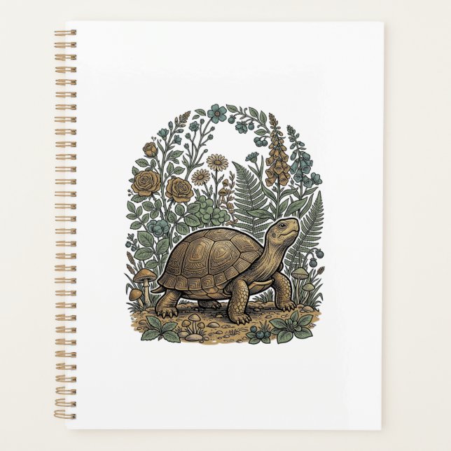 Vintage Engraving Turtle Botanical Garden Planner (Front)