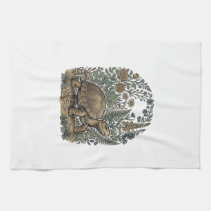 Vintage Engraving Turtle Botanical Garden Tea Towel
