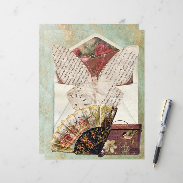 Vintage Envelope Insert Fan Hat box Butterfly (Front/Back In Situ)