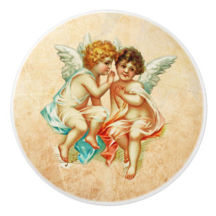 Vintage Ephemera Angel Cherubs Illustration Ceramic Knob